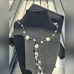4/$20 Black and Clear (Aurora Borealis Look) Beaded Tassle Necklace